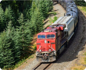 A red train on traintracks