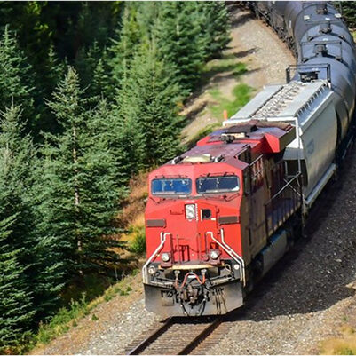 A red train on traintracks